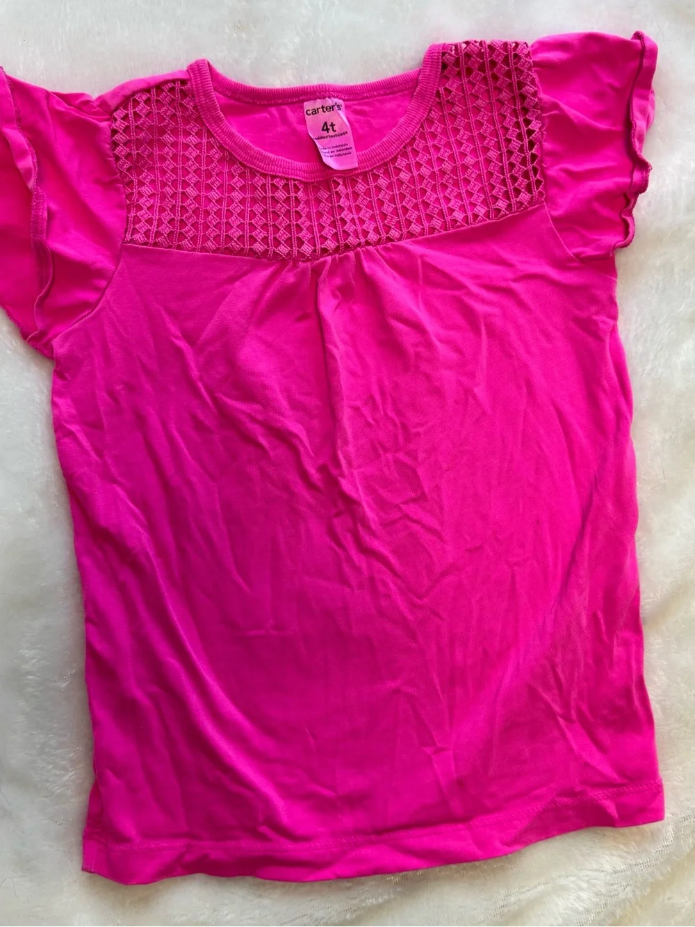 Carter's Bright Hot Pink Short Sleeve Tee with Crochet Yoke